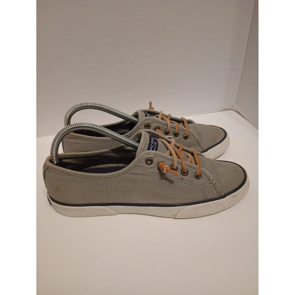 Sperry Top Sider Slip On Boat Shoe Sneaker Leather Lace Up Women Size 8.5M Grey